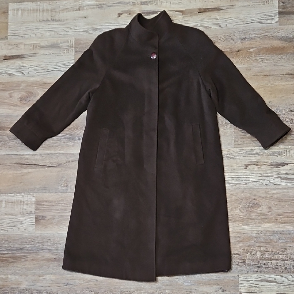 Brown A-Line Trench Coat with Stand-Up Collar